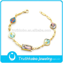 TKB-JB0052 Religious gold with polished epoxy cross Virgin Mary christ child 316L stainless steel bracelets